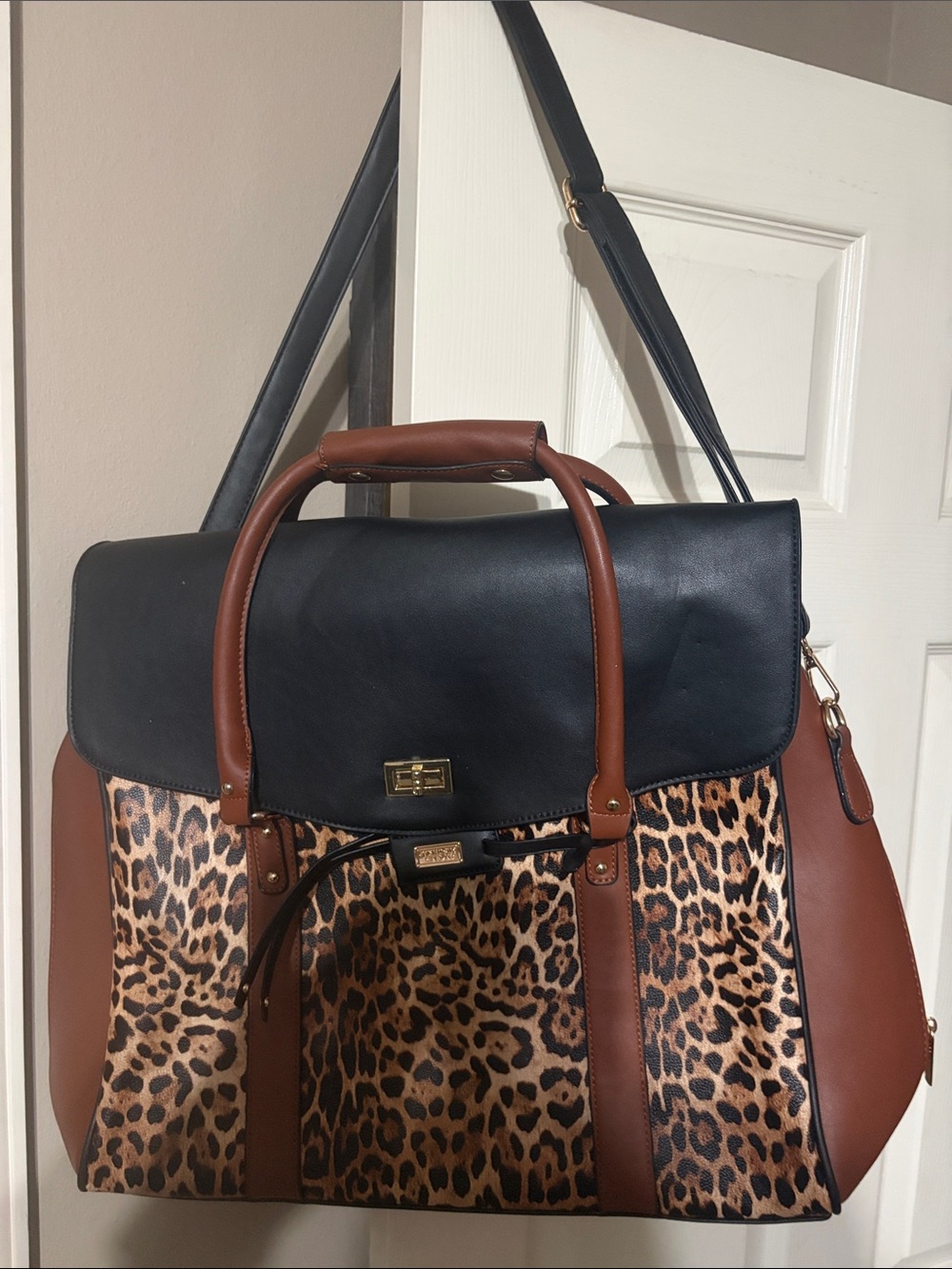 “Badgley Mischa” Leopard Print Satchel with Black and Brown Trim